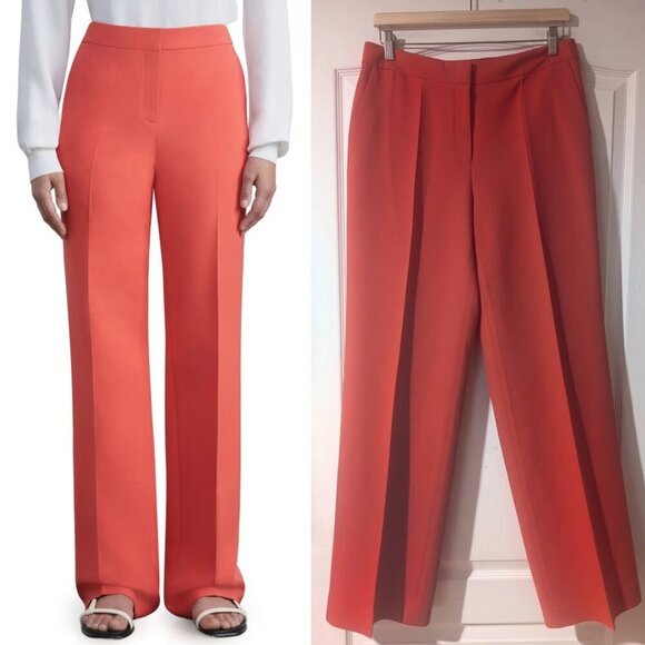 NWT LAFAYETTE 148 | Gates Straight-leg Wool-silk Pants In Stamped Poppy - Picture 1 of 13